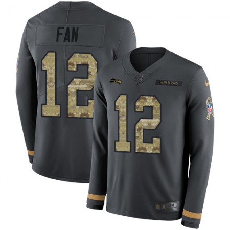 Nike Seahawks #12 Fan Anthracite Salute to Service Men's Stitched NFL Limited Therma Long Sleeve Jersey
