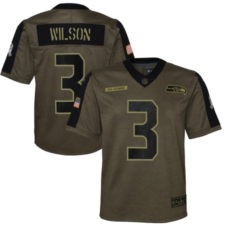 Seattle Seahawks #3 Russell Wilson Olive Nike Youth 2021 Salute To Service Game Jersey