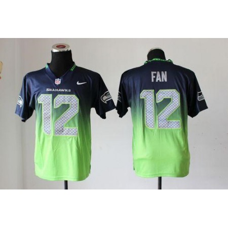 Nike Seahawks #12 Fan Steel Blue/Green Men's Stitched NFL Elite Fadeaway Fashion Jersey