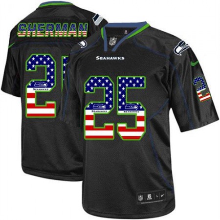 Nike Seahawks #25 Richard Sherman Black Men's Stitched NFL Elite USA Flag Fashion Jersey