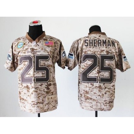 Nike Seahawks #25 Richard Sherman Camo Men's Stitched NFL New Elite USMC Jersey