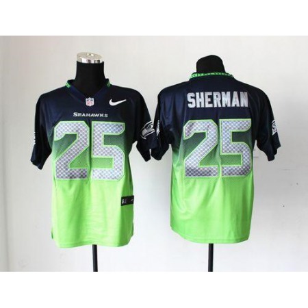 Nike Seahawks #25 Richard Sherman Steel Blue/Green Men's Stitched NFL Elite Fadeaway Fashion Jersey