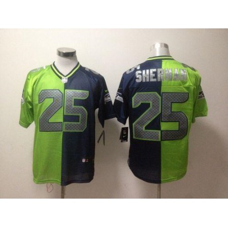 Nike Seahawks #25 Richard Sherman Steel Blue/Green Men's Stitched NFL Elite Split Jersey