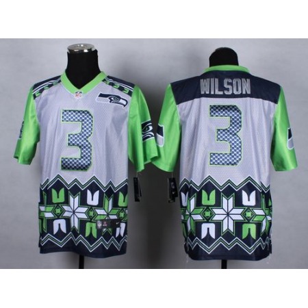 Nike Seahawks #3 Russell Wilson Grey Men's Stitched NFL Elite Noble Fashion Jersey