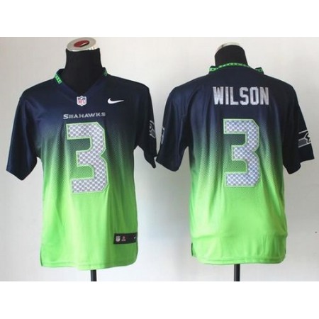 Nike Seahawks #3 Russell Wilson Steel Blue/Green Men's Stitched NFL Elite Fadeaway Fashion Jersey