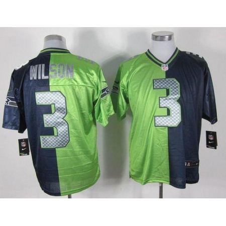 Nike Seahawks #3 Russell Wilson Steel Blue/Green Men's Stitched NFL Elite Split Jersey