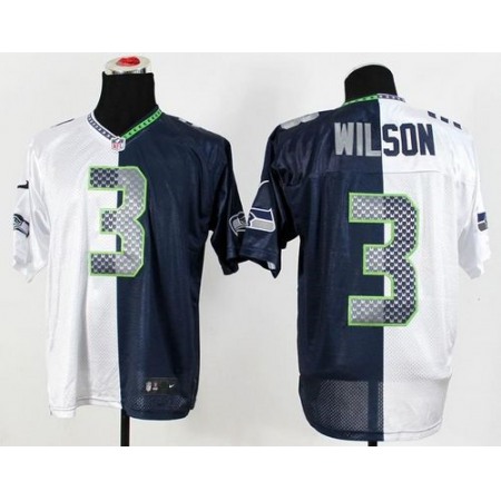 Nike Seahawks #3 Russell Wilson White/Steel Blue Men's Stitched NFL Elite Split Jersey