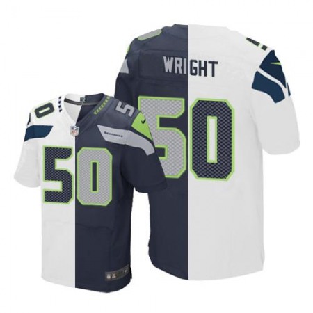 Nike Seahawks #50 K.J. Wright White/Steel Blue Men's Stitched NFL Elite Split Jersey