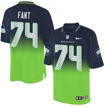 Nike Seahawks #74 George Fant Steel Blue/Green Men's Stitched NFL Elite Fadeaway Fashion Jersey