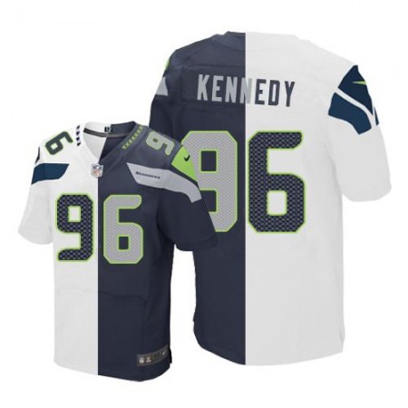 Nike Seahawks #96 Cortez Kennedy White/Steel Blue Men's Stitched NFL Elite Split Jersey