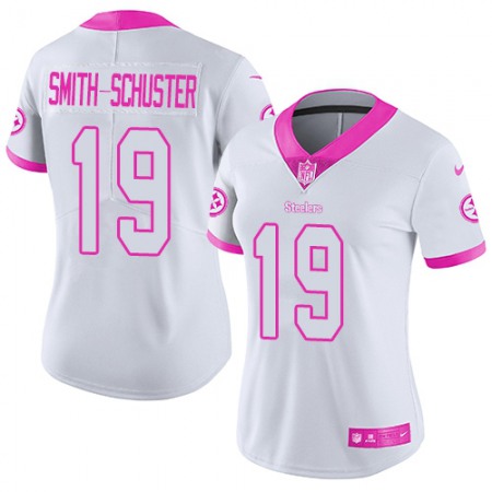 Nike Steelers #19 JuJu Smith-Schuster White/Pink Women's Stitched NFL Limited Rush Fashion Jersey