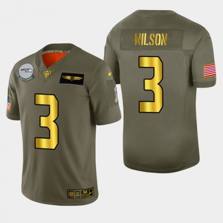 Seattle Seahawks #3 Russell Wilson Men's Nike Olive Gold 2019 Salute to Service Limited NFL 100 Jersey