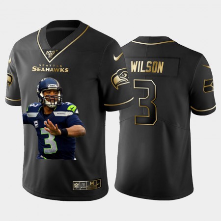 Seattle Seahawks #3 Russell Wilson Nike Team Hero 1 Vapor Limited NFL 100 Jersey Black Golden