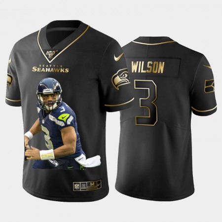 Seattle Seahawks #3 Russell Wilson Nike Team Hero 2 Vapor Limited NFL 100 Jersey Black Golden