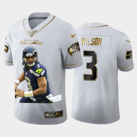 Seattle Seahawks #3 Russell Wilson Nike Team Hero 2 Vapor Limited NFL 100 Jersey White Golden