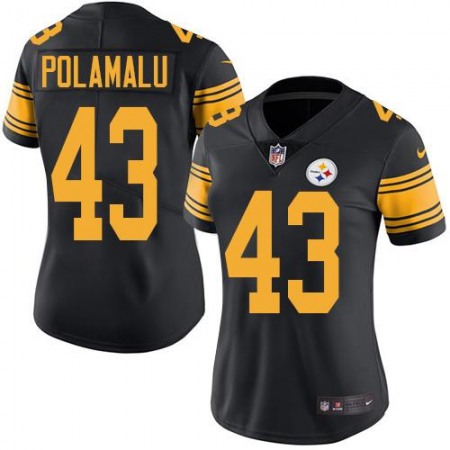 Nike Steelers #43 Troy Polamalu Black Women's Stitched NFL Limited Rush Jersey