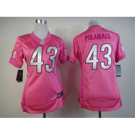 Nike Steelers #43 Troy Polamalu Pink Women's Be Luv'd Stitched NFL Elite Jersey