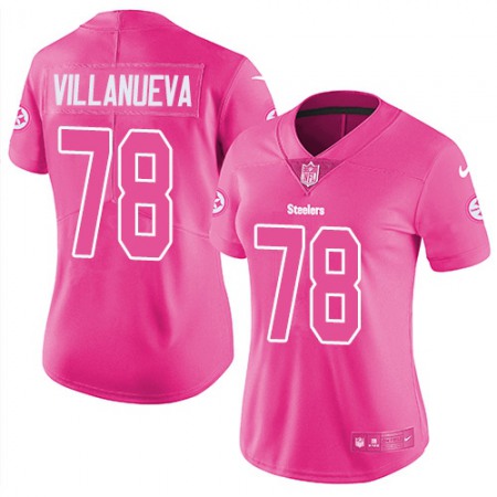 Nike Steelers #78 Alejandro Villanueva Pink Women's Stitched NFL Limited Rush Fashion Jersey