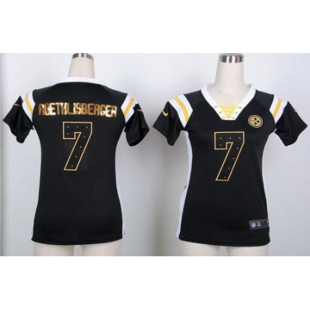 Nike Steelers #7 Ben Roethlisberger Black Women's Stitched NFL Elite Draft Him Shimmer Jersey