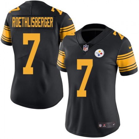Nike Steelers #7 Ben Roethlisberger Black Women's Stitched NFL Limited Rush Jersey