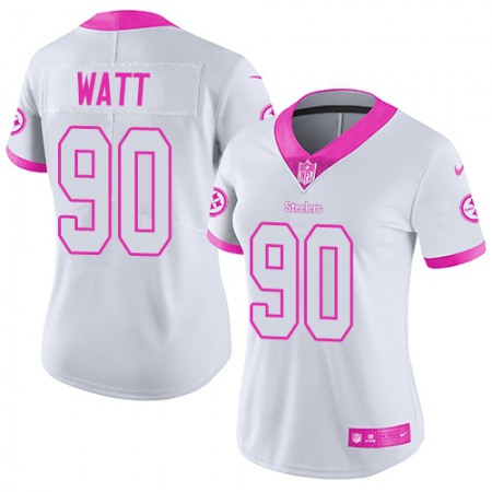 Nike Steelers #90 T. J. Watt White/Pink Women's Stitched NFL Limited Rush Fashion Jersey