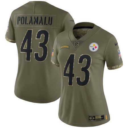 Pittsburgh Steelers #43 Troy Polamalu Nike Women's 2022 Salute To Service Limited Jersey - Olive