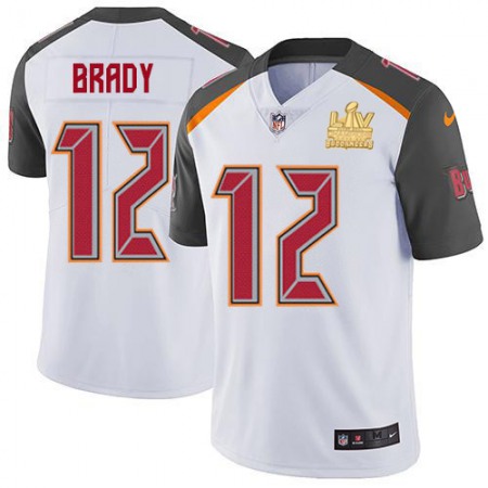 Nike Buccaneers #12 Tom Brady White Men's Super Bowl LV Champions Patch Stitched NFL Vapor Untouchable Limited Jersey