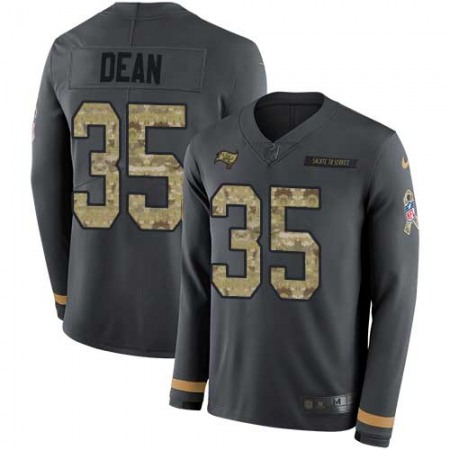 Nike Buccaneers #35 Jamel Dean Anthracite Salute to Service Men's Stitched NFL Limited Therma Long Sleeve Jersey