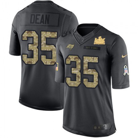 Nike Buccaneers #35 Jamel Dean Black Men's Super Bowl LV Champions Patch NFL Limited 2016 Salute to Service Jersey