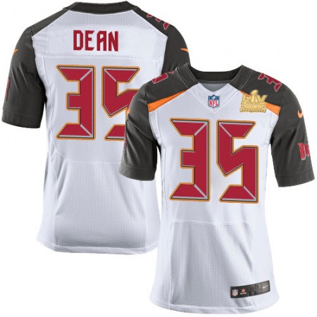 Nike Buccaneers #35 Jamel Dean White Men's Super Bowl LV Champions Patch Stitched NFL New Elite Jersey