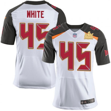 Nike Buccaneers #45 Devin White White Men's Super Bowl LV Champions Patch Stitched NFL New Elite Jersey