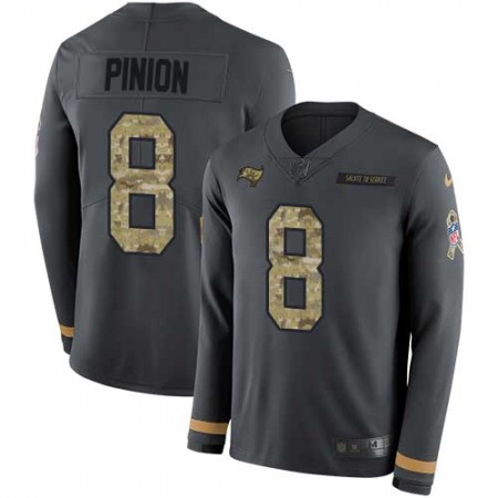 Nike Buccaneers #8 Bradley Pinion Anthracite Salute to Service Men's Stitched NFL Limited Therma Long Sleeve Jersey