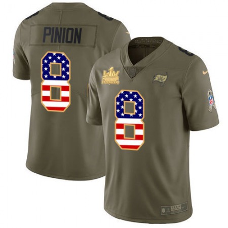 Nike Buccaneers #8 Bradley Pinion Olive/USA Flag Men's Super Bowl LV Champions Patch Stitched NFL Limited 2017 Salute To Service Jersey