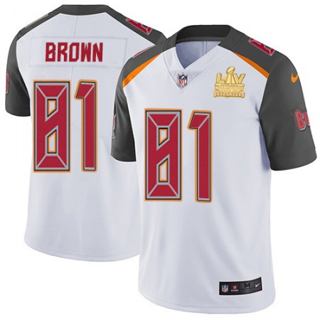 Nike Buccaneers #81 Antonio Brown White Men's Super Bowl LV Champions Patch Stitched NFL Vapor Untouchable Limited Jersey