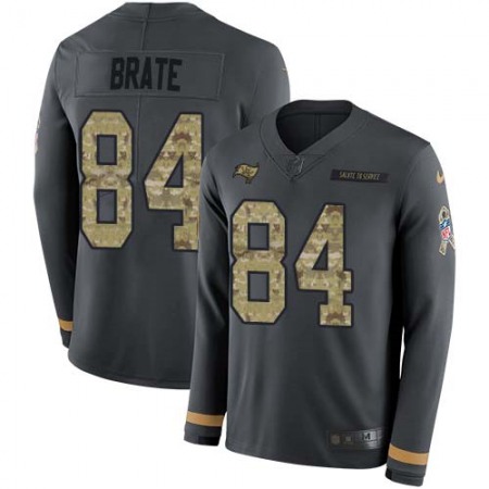 Nike Buccaneers #84 Cameron Brate Anthracite Salute to Service Men's Stitched NFL Limited Therma Long Sleeve Jersey