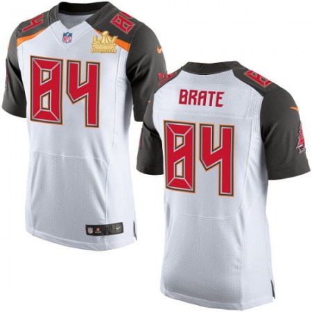 Nike Buccaneers #84 Cameron Brate White Men's Super Bowl LV Champions Patch Stitched NFL New Elite Jersey