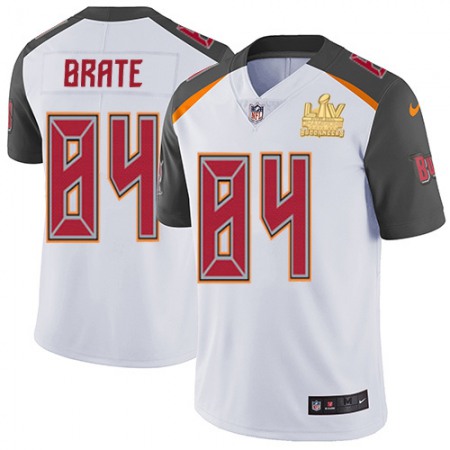 Nike Buccaneers #84 Cameron Brate White Men's Super Bowl LV Champions Patch Stitched NFL Vapor Untouchable Limited Jersey