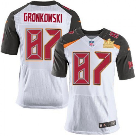 Nike Buccaneers #87 Rob Gronkowski White Men's Super Bowl LV Champions Patch Stitched NFL New Elite Jersey