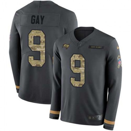 Nike Buccaneers #9 Matt Gay Anthracite Salute to Service Men's Stitched NFL Limited Therma Long Sleeve Jersey