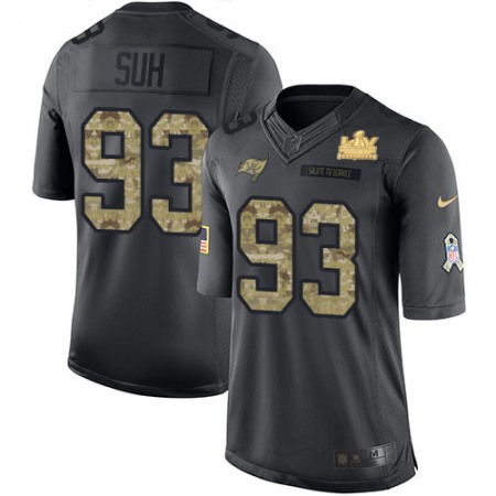 Nike Buccaneers #93 Ndamukong Suh Black Men's Super Bowl LV Champions Patch NFL Limited 2016 Salute to Service Jersey