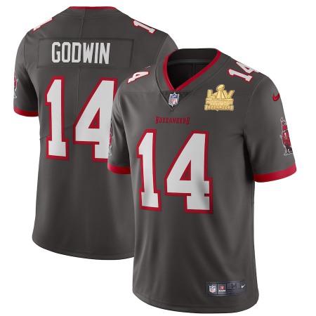 Tampa Bay Buccaneers #14 Chris Godwin Men's Super Bowl LV Champions Patch Nike Pewter Alternate Vapor Limited Jersey