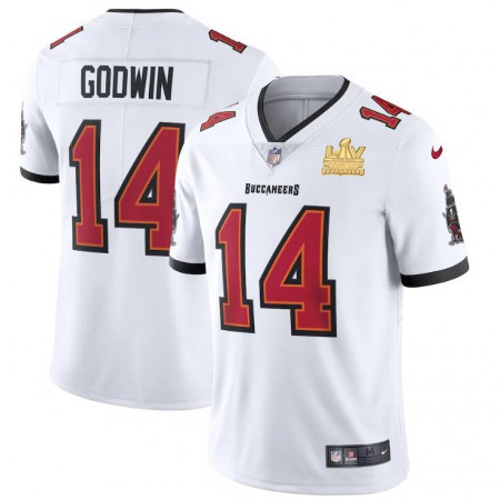 Tampa Bay Buccaneers #14 Chris Godwin Men's Super Bowl LV Champions Patch Nike White Vapor Limited Jersey