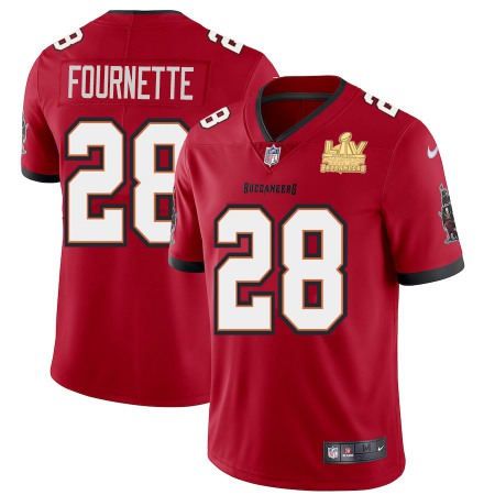 Tampa Bay Buccaneers #28 Leonard Fournette Men's Super Bowl LV Champions Patch Nike Red Vapor Limited Jersey