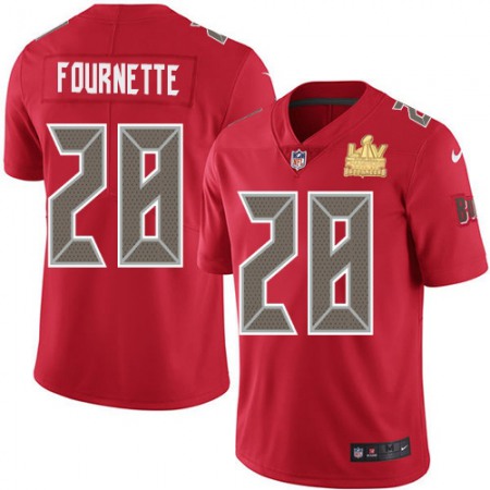 Tampa Bay Buccaneers #28 Leonard Fournette Red Men's Super Bowl LV Champions Patch Stitched NFL Limited Rush Jersey