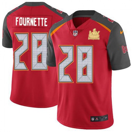 Tampa Bay Buccaneers #28 Leonard Fournette Red Team Color Men's Super Bowl LV Champions Patch NFL Vapor Untouchable Limited Jersey