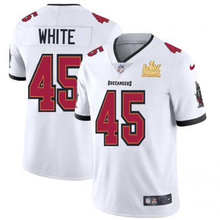 Tampa Bay Buccaneers #45 Devin White Men's Super Bowl LV Champions Patch Nike White Vapor Limited Jersey