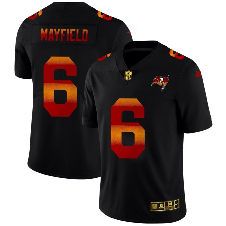 Tampa Bay Buccaneers #6 Baker Mayfield Men's Black Nike Red Orange Stripe Vapor Limited NFL Jersey