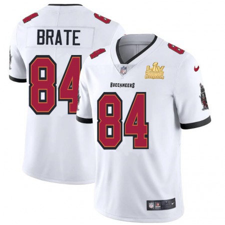 Tampa Bay Buccaneers #84 Cameron Brate Men's Super Bowl LV Champions Patch Nike White Vapor Limited Jersey