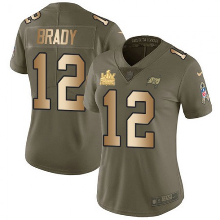 Nike Buccaneers #12 Tom Brady Olive/Gold Women's Super Bowl LV Champions Patch Stitched NFL Limited 2017 Salute To Service Jersey