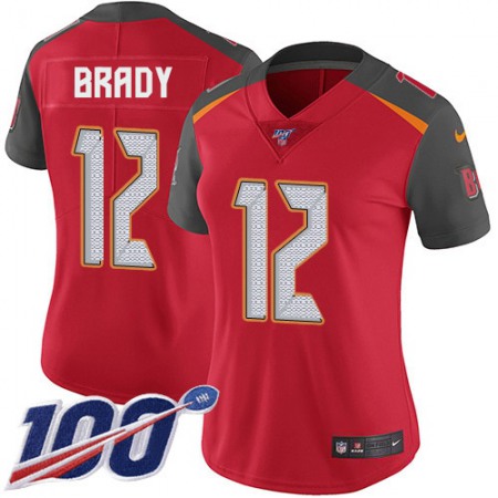 Nike Buccaneers #12 Tom Brady Red Team Color Women's Stitched NFL 100th Season Vapor Untouchable Limited Jersey